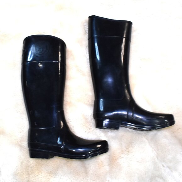 Hunter Sandhurst Carlyle Black Gloss Rain Boots Women's Size 9 Tall Waterproof - Picture 12 of 12